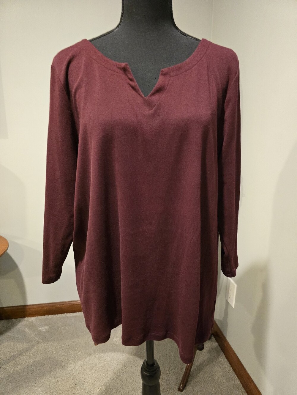 Talbots BURGUNDY Long Sleeve Notch Neck Tunic